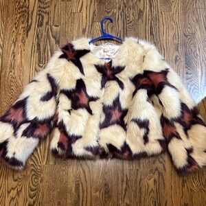 Stylish Faux Fur Jacket - Cream and Brown